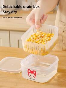 1pc ALI THE FOX Food Storage Box With Lid, Best Fresh-Keeping Food Container, Plastic Mixing Bowl, Stackable Leak-Proof Reusable Kitchen Storage Container, Thickened Material, Space-Optimized Stacking Design, Can Store Meat, Fruits, Vegetables