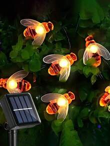 1个太阳能可爱蜜蜂串灯，LED串灯，20/50/100颗LED灯珠，8种模式，蜜蜂户外花园围栏庭院圣诞花环灯 - 黑色 - 查看 2