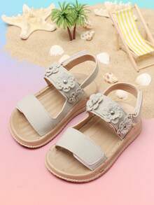 1 Pair Baby Girls' Flat Sandals, Minimalist, Lightweight, Fashionable, Casual, Open-Toe - Beige - View 4