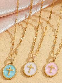 1pc Casual Retro Hong Kong Style French Luxury Chic Oval Multi-Element Low Saturation Necklace