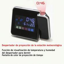 Reloj Despertador Proyector, Despertador Digital Con Proyector Y Sensor De Temperatura, Reloj de proyección, Cable USB incluido, El proyector puede girar 180°, negro - Negro - Ver 5