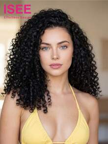 ISEE Hair Kinky Curly Wigs 13*4 Transparent Lace Wig 8-14 Bob Inch 180% Density Pre-Plucked Hairline & Pre-Cut Lace Stylish Wig Unprocessed Human Virgin Hair Natural Looking Versatile Style 100% Human Hair Wig Vacay Vibes Active Energy Travel Essential Holiday Outfits Bridesmaid Gifts Accessories - SNatural - View 3