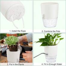 ShineMe Self Watering Pots 5 Pack Self Watering Planters for Indoor Plants 4.1 inch Plastic Plant and Flower Pots for African Violets Herbs Aloe Peace Lily with Absorbent Cotton Rope - Blanco - Ver 5