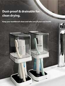 All-In-One Toothbrush Organizer With 3 Non-Slip Compartments - Holds Electric & Manual Brushes, Toothpaste & Essentials, Perfect Bathroom Countertop Declutter - 白色 - 查看 2