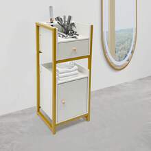 FOGGBET Barber Salon Rolling Trolley Cart, Multifunctional Beauty Salon Storage Rack, Large Capacity Storage Cosmetic Organizer, Barber Station With Drawers And Hair Dryer Racks - White, Gold - View 2