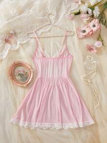 Áo ngủ nữ ngày Valentine, đồ ngủ màu hồng, cổ chữ V lãng mạn, nội y cô dâu, trang trí nơ, lưng xuyên thấu, hẹn hò lãng mạn, váy lãng mạn và gợi cảm. - Hồng - Xem 10