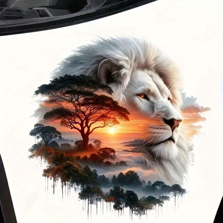 6-Inch Lion Theme Vinyl Sticker - Cartoon Style Self-Adhesive Decal, Glossy Finish With Glitter Details, One-Time Asymmetrical Shape, Suitable For Cars, Laptops, Trucks, Motorcycles, Windows, Walls - Can Be Stuck On Glass, Metal, Ceramic Surfaces, Lion Decor - A - View 1