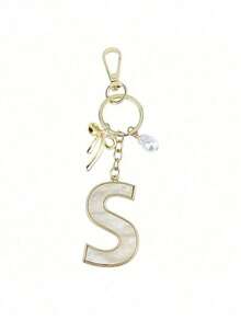 1pc 26 English Alphabet Faux Pearl Alloy Keychain Paired With Bowknot Ornaments, Popular Accessory, Backpack Charm Car Hanging Pendant Women Girls,Wallet And Handbag Accessories,Couple Pendant, Bag Pendant, Headphone Pendant,Suitable As A Family, Friends, Lovers, Mother's Day Gifts, Teacher Gifts, Birthday Gifts, Holiday Gifts - 黃金2 - 查看 9