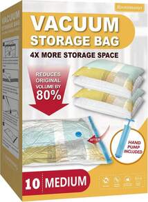 10 Medium Vaccum Storage Bags, Space Saver Vacuum Storage Bags Medium, Space Bags, Vacuum Seal Bags For Clothes With Travel Hand Pump - MàuB - Xem 1