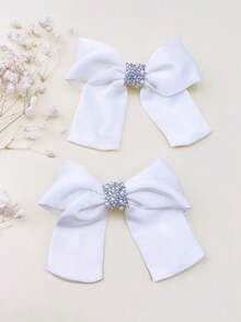 2pcs Pink & White Bow Hair Clips, Designed For Girls, Hair Accessories, Suitable For Girls' Daily Hair Decoration