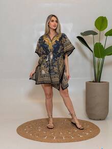 KIARA BRAZIL Women's Kaftan Style Boho Dress Ideal For Beach, Resort And Casual Looks - 25104 - Xám - Xem 2