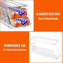 Paquete de 2 organizadores de latas de soda para refrigerador apilables latas de comida enlatada dispensador de latas con tapa para nevera congelador contenedores de almacenamiento - Claro - Ver 5