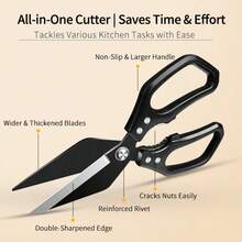 Heavy Duty Stainless Steel Kitchen Shears, Thick & Wide Blade Made Of Alloy Material, Powerful For Cutting Chicken, Duck, Goose And Fish Bones - Multicolor - View 7