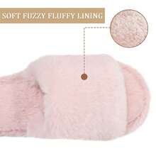 Rosoz Women's Soft Pl 11ush Fuzzy Slippers Memory Foam Anti-Skidsssss Sole House Bedroom Shoes Indoor Outdoor Open Toe FSandssals,Pink1112Women910Men - 粉紅1112女款910男款 - 查看 3