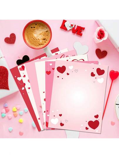 30/60pcs Valentine's Day Pink Heart A4 Envelope Paper - This Valentine's Day Stationery Set Measures 8.5 X 11 Inches (Approx. 21.9 X 27.9 Cm). It Contains 6 Different Styles Of Heart Envelopes, With Pink And Red Letter Papers Included. Suitable For Wedding Invitations, Anniversary Notes, Date Reminders, Baby Shower Cards, Mother's Day Cards, Father's Day Cards, And Sending Sweet Blessings To Family And Friends.