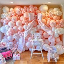 Juego de 113 piezas de arco de globos con temática de lazo rosa, incluye globos de látex rosa, blanco y largos. Perfecto para fiestas de cumpleaños, baby showers, bodas, despedidas de soltera y decoraciones de fiestas con temática de princesa. - Multicolor - Ver 6