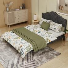 Modern minimalistisk och plyschsäng, bekväm och mjuk huvudgavel, 160*200 cm, grå, multifunktionella sovrumsmöbel, låg sängram utan gasfjäder, madrass ingår ej. - Grå + Tyg + Metall + Minnesskum - Visa 12