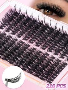 MAANGE 216pcs Cat Eyelash Clusters 60D Individual Lashes 9-18MM Wispy Cluster Lashes Individual Eyelash Thick Cluster Eyelash Extensions D Curl Lashes Clusterslash Clusters,Eyelash Clusters,Individual Eyelashes,Lashes,Fake Lashes - Black - View 3
