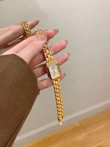 1pc Women's Minimalist Casual Elegant Vintage Middle Eastern Style Bracelet Watch, Retro Gold Color - Gold - View 7