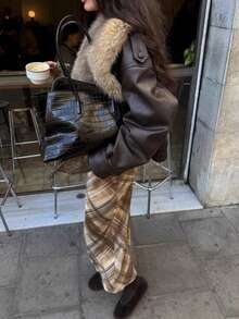 DEEKA Autumn/Winter New Women's Fashion European And American Style Casual Detachable Collar Faux Leather Jacket - Brown - View 9