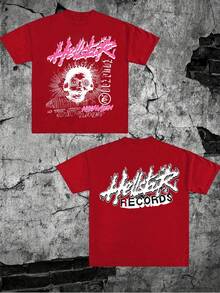 Double Sided Digital Print T-Shirt Record - Theme Rock - Music Graphic Design Street Hip Hop 1pc Casual Soft Short Sleeve Pure 100% Cotton 220gsm Retro Rock Graphic T-Shirt - Red - View 1