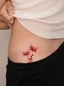 （30张/套）曼珠萨红彼岸花临时纹身贴纸，爱情主题人体彩绘，哥特式悲伤回忆风格，适合女孩和女性，可用于脚踝、手腕装饰，适合旅行、派对，防水持久逼真 - 紅色 - 查看 7