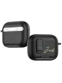 [Customized]Personalized Initials Letters Customize Lychee Pattern Lock Buckle Bracket Earphone Case Earphone DIY Case Compatible With Airpods 1 2 3 4 Pro 2 Pro 3 Luxury Cover Perfect Gift For Birthday Present, Christmas Gift,