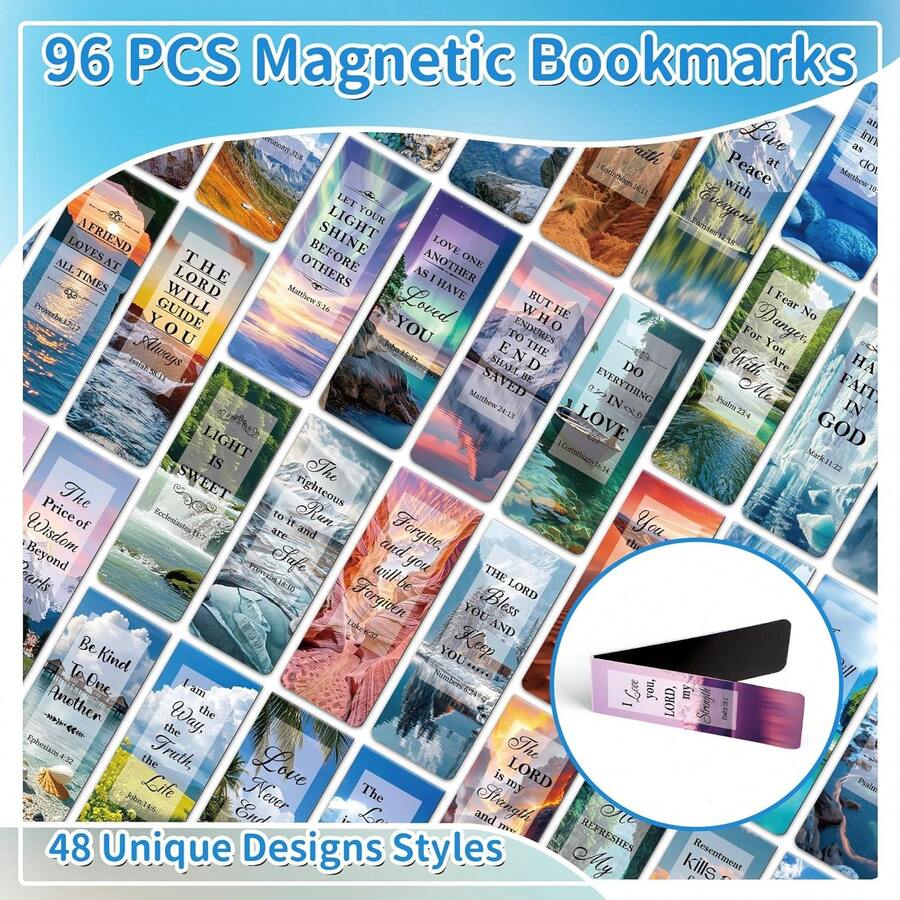 96pcs Magnetic Bookmarks Christian Bible Reading Gift Set For Women Men Children Teachers Book Lovers Inspirational Cute Decorative Page Markers Clips Colorful - Hybrid - View 1