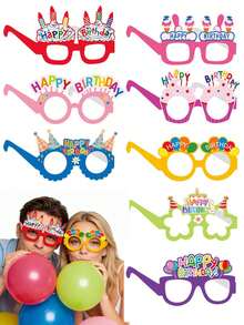 8/4pcs Happy Birthday Paper Glasses Frames, Creative Photo Prop Glasses, Suitable For Birthday Parties, Celebrations, Festivals, Birthday Wishes - Multicolor - View 1
