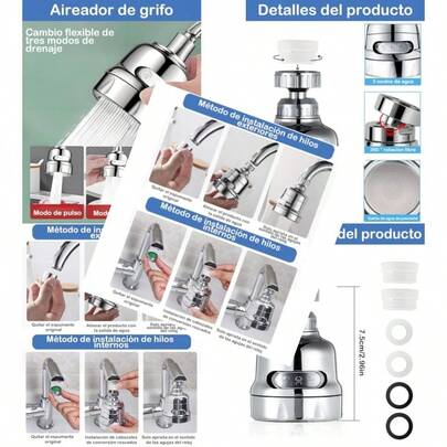 hty2 Piezas Aireador De Grifo Filtro De Agua Para Grifo Regadera Para Fregadero De Cocina 3 Modos De Agua Ángulo De Limpieza Ajustable Adecuado Para La Limpieza De Verduras y La Limpieza Diariayfg