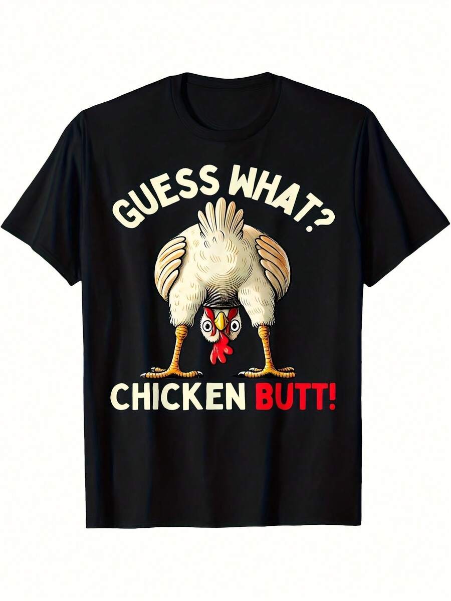 Camiseta divertida de gallo "Culo de Pollo" para hombre - "¿Qué te pasa?" con frase original. Camiseta de manga corta de 180 g, gramaje alto, corte regular, con letras rojas y diseño de gallo de dibujos animados. Ideal para ropa informal, fiestas en la granja y bromas. Lavable a máquina. Ropa divertida.