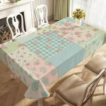 1pc Large Vintage Patchwork Tablecloth Blue Pink Floral Mauve - Soft Rectangular Table Cover Suitable For Weddings, Parties, Rustic Decor, Easy Clean & Reusable, Pastoral Table Setting, 2D Flat - Multicolor - View 2