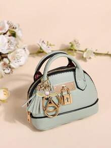 Women's Mini Half-Circle Handbag With Tassel Pendant, Cute Half-Circle Crossbody Bag/Small Shoulder Bag, Can Hold Phone, Earphones, Coins, Cards, Etc., Lightweight Daily Wallet, Suitable For Girls, Women, Teens, Travel, Vacation, Gatherings, Dates, Fashionable And Compact Clutch, Great Gift Choice. - Multicolor - View 5