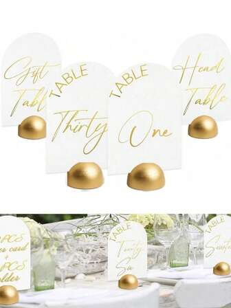 1/6/12 ที่ใส่การ์ดหมายเลขโต๊ะสีทองทรงกลม ขนาดโปสการ์ด, ที่ใส่การ์ดแต่งงานไม้สีทอง, ที่ใส่การ์ดหมายเลขโต๊ะไม้, ขนาดมาตรฐาน, ขาตั้งแสดงที่ใส่การ์ดหมายเลขโต๊ะทรงกลมที่หรูหรา, เหมาะสำหรับงานแต่งงาน, งานเลี้ยงต้อนรับ, งานเลี้ยง, การฉลองครบรอบปี และงานเลี้ยงวันเกิด เหมาะสำหรับใส่นามบัตร, การ์ดที่นั่ง และการ์ดกิจกรรมด้วย