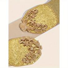 1 Silver Glitter Elastic Belt | Retro Lace Closure Waist Accessory For Formal Party/Dancewear - Vàng - Xem 3