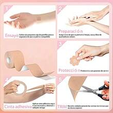 Cinta Para Busto de 5 Metros y 10 Piezas de Pezoneras Adhesiva Tape para Busto Cinta para Levantamiento de Busto Cubre Pezones para Mujer Boobe Tape de Senos para Trajes o Vestido de Fiesta - como en la foto - Ver 4