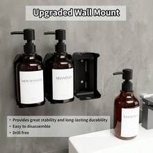 Dispensador de Shampoo y Acondicionador 3 Piezas Dispensador de Jabon Baño Pared on 16 Etiquetas Impermeables Sin Taladrar Dispensadores de Jabon de Ducha para Baño y Cocina 500ml Ámbar - mbar - Ver 3