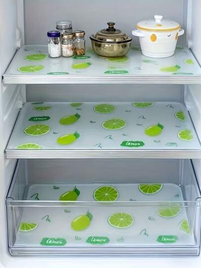 4 piezas Alfombrillas impermeables para refrigerador - a prueba de humedad, antideslizantes, lavables y reutilizables, hechas de material EVA, con un novedoso diseño de limón. Adecuadas para decoración de refrigerador y cocina, alfombrillas de refrigerador, forros de cajones, alfombrillas para armarios de zapatos y alfombrillas para armarios.