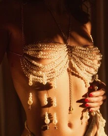 Elegant And Sexy Pearl Beaded Bust Chain Tassel Halter Tank Top Body Jewelry Bikini Beach Accessory Bikini Chain Pearl Bra, Holiday Gift - trắng - Xem 8