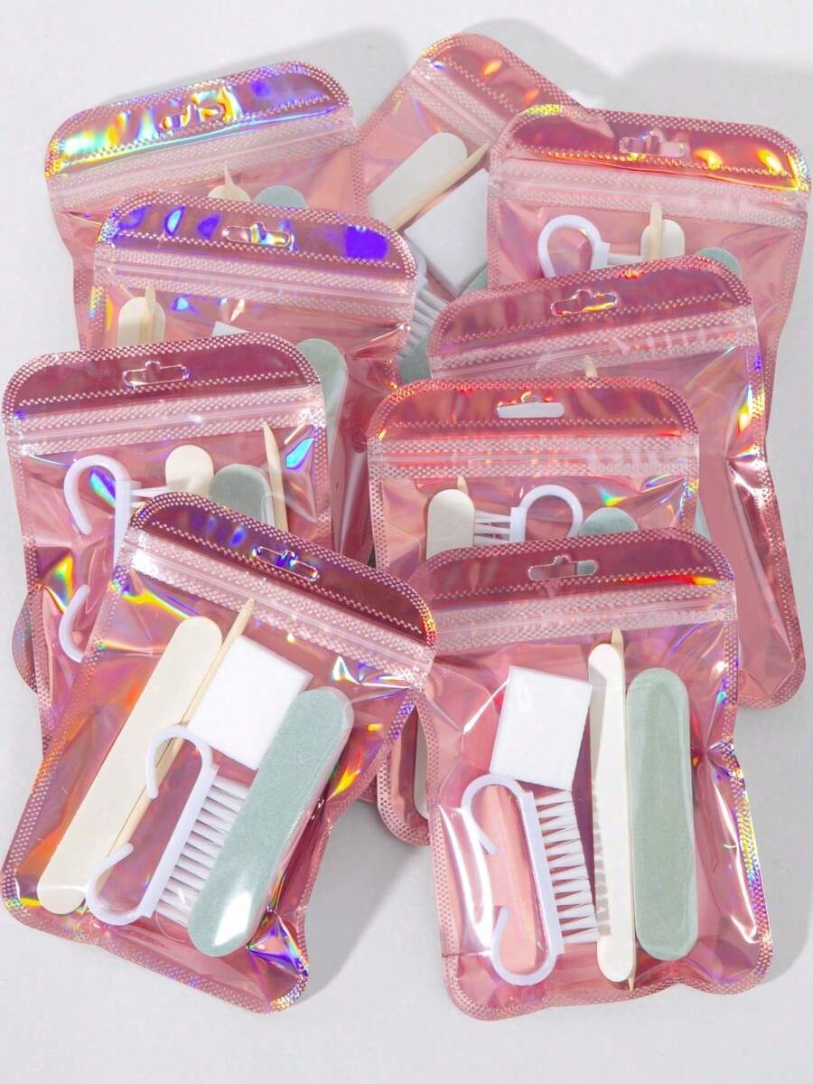 6pcs/Set Manicure & Pedicure Kit, Mini Nail File, Double-Sided Nail File, Wooden Cuticle Pusher, Nail Cleaning Tools, Nail Stick, Nail Art Pen, DIY Nail Care Accessories - Multicolor - View 1