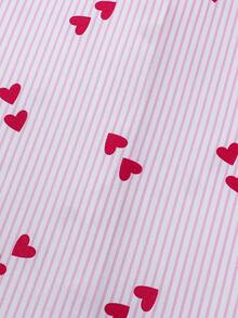 两件套儿童可爱爱心印花睡衣套装，包括新款阻燃翻领衬衫和宽松弹力腰荷叶边短裤休闲套装，宽松条纹睡衣饰有红色爱心图案，适合女孩日常穿着、居家服和休闲服。 - 淺粉色 - 查看 8