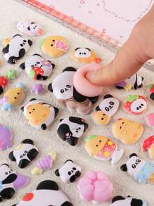 3D可爱熊猫减压捏捏乐贴纸，3D卡通贴纸，学生奖励，节日礼物，可爱DIY手机壳，笔记本，摇一摇贴纸，3D浮雕，3D闪光贴纸 - 3D卡通奖励贴纸 - 彩色 - 查看 3