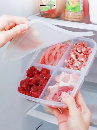 4-Compartment PP Food Storage Box, Sealed Partition Container, Suitable For Refrigerator Freezer, Can Store Fruits, Vegetables, Meats And Other Ingredients