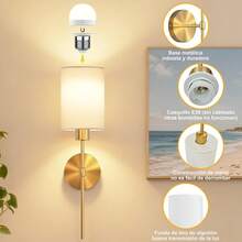 Lámparas de Pared Inalámbricas Juego de 2,KUAEAY Apliques de Pared Recargables con Bombillas y Remote Control, 12 colores RGB regulables, Luces para Decoración Dormitorio y Sala de Estar - dorado - Ver 3