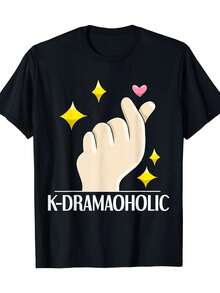 Camiseta gráfica K-Dramaoholic - Camiseta unisex de algodón 100% de gran tamaño con diseño de estrellas de K-Drama y manos de corazón, tela pesada de 180gsm para ropa casual de calle, correr, comodidad en todas las estaciones, mercancía para fans| Camisa Casual de Moda| Camiseta de algodón - Beis - Ver 2
