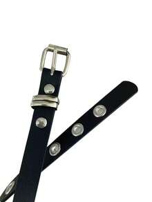 1pc Korean Ins-Style Blogger Fashion Double-Layer Waist Belt, Versatile Leather Belt, Stylish Accessory For Women - Black - View 5