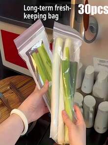 30/50/100入防漏冷凍保鮮袋，密封性佳，可重複使用且可堆疊，透明設計，適用於蔬菜、洋蔥、小黃瓜、麵條等，自封式冷凍袋，高品質廚房食物保存袋，雙層密封，適合居家、收納整理、冰箱儲存容器，適用於水果、蔬菜、胡蘿蔔、四季豆等 - 彩色 - 查看 7