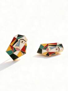 1 Pair Artistic Geometric Abstract Face Contrast Color Earrings, Retro Enamel Earrings For Women - Multicolor - View 4