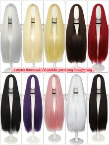 Tóc giả dài thẳng 40 inch kiểu lưới hoa hồng, tóc giả cosplay cho nam và nữ, mái dài rẽ ngôi giữa, thích hợp cho hóa trang, sợi tổng hợp chịu nhiệt. - Nhiều màu - Xem 2