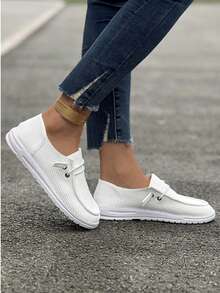 [The Shoes Run Large, Please Order One Size Smaller]A Pair Of White Loafers Suitable For Teenagers, Suitable For Both Men And Women, Anti-Skid And Wear-Resistant - 白色D2- - 查看 3